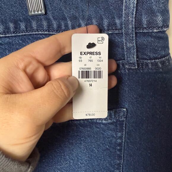 Express Women High Waisted Floral Denim Mini Skirt size 14 Blue Festival New - Picture 6 of 8